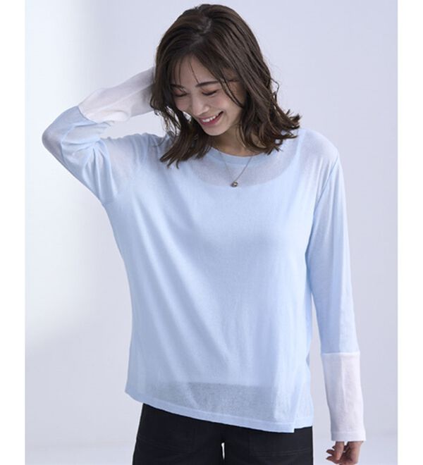 BELLUNA（ベルーナ）の「綿１００％配色シアープルオーバー（カットソー）」｜詳細画像