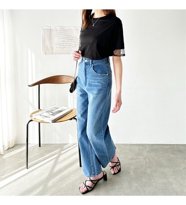 GeeRA（ジーラ）の「綿１００％袖シアー切替シルケットＴシャツ（Tシャツ）」｜詳細画像