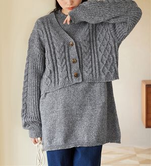 Viola e Viola（ヴィオラ エ ヴィオラ）の「【２点セット】ケーブルカーデ＆チュニックセット（アンサンブル）」｜チャコールグレー