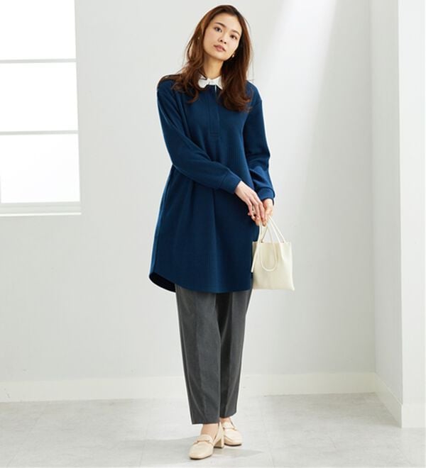 BELLUNA（ベルーナ）の「ボーダージャカード素材ラガーシャツワンピース（カットソーワンピース）」｜詳細画像