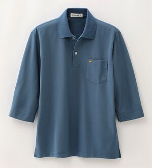 「＜ゴールデンベア＞上質国産ポロシャツ　選べる袖丈（半袖・７分袖）（メンズシャツ）」｜スモーキーブルー(7分袖)