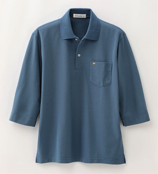「＜ゴールデンベア＞上質国産ポロシャツ　選べる袖丈（半袖・７分袖）（メンズシャツ）」｜スモーキーブルー(7分袖)