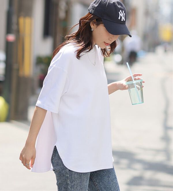 A HAPPY MARILYN（アハッピーマリリン）の「【Ｍ～８Ｌ】【ハッピーさらりん】裾ラウンド五分袖Ｔシャツ（Tシャツ）」｜詳細画像