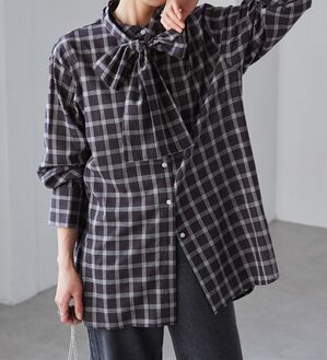 RANAN（ラナン）の「２ｗａｙボウタイチェックシャツ（シャツ）」｜ブラック