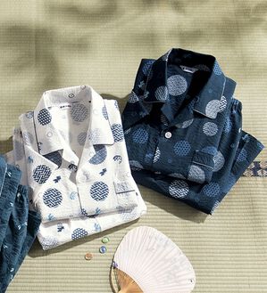 「【２着組】日本製綿１００％涼感和柄パジャマ（半袖）（メンズルームウェア）」｜2着組