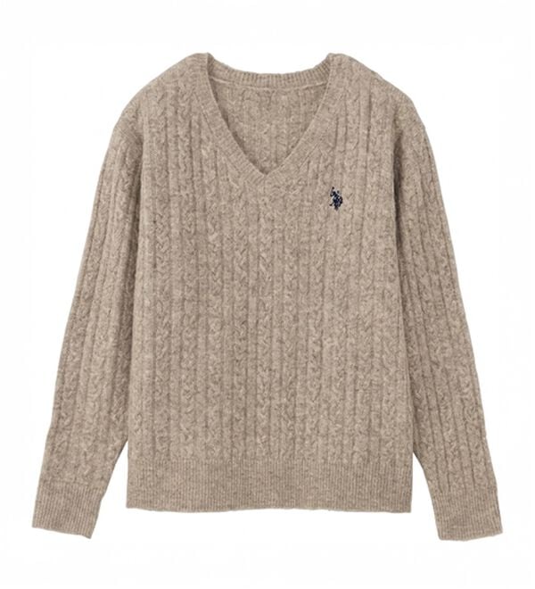 RANAN（ラナン）の「＜U.S.POLO ASSN.＞ワンポイントケーブルVネックニット（ニット・セーター）」｜詳細画像