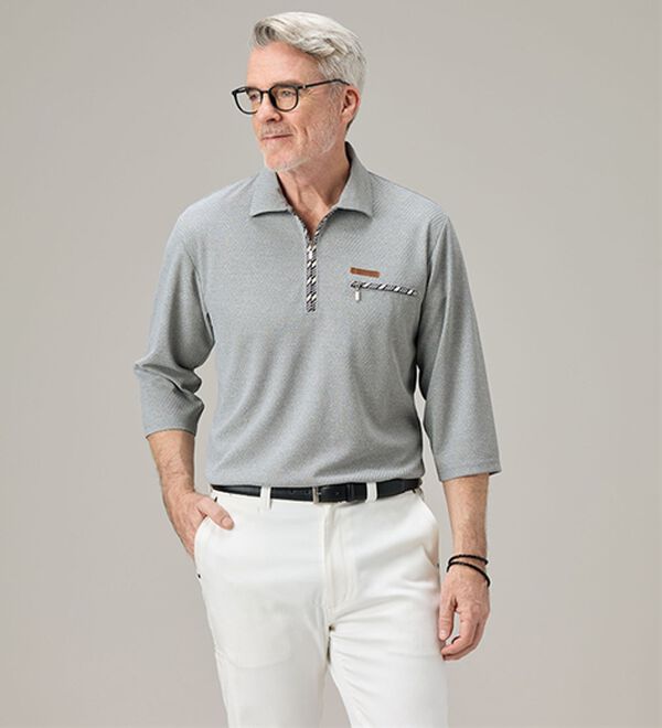 「【３色組】＜コムルヴァン・オム＞ダイヤ柄ジップアップポロ（メンズカットソー）」｜詳細画像