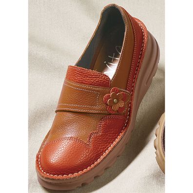 「アビータ　花モチーフ付配色コンビシューズ（スリッポン）」