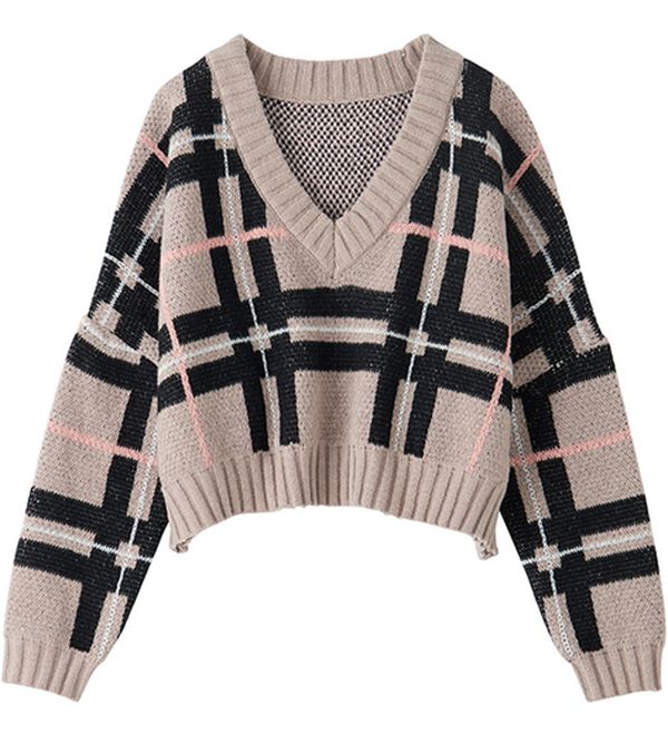 GeeRA（ジーラ）の「チェック柄ニットプルオーバー（ニット・セーター）」｜詳細画像