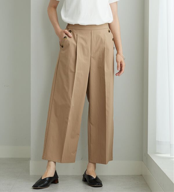 BELLUNA（ベルーナ）の「【ヨコストレッチ・紫外線カット・選べる2丈】サラもちライト快適ワイドパンツ（ワイドパンツ・ガウチョ）」｜ベージュ