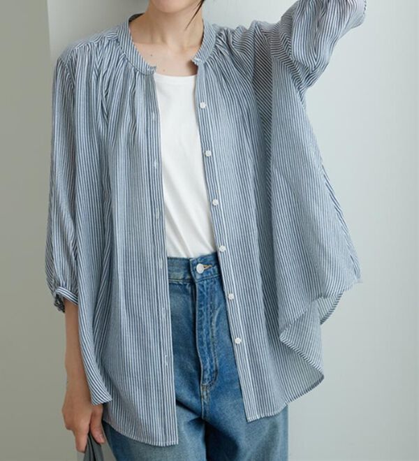 BELLUNA（ベルーナ）の「【新色追加】スラブ素材ギャザーデザインブラウス（ブラウス）」｜詳細画像