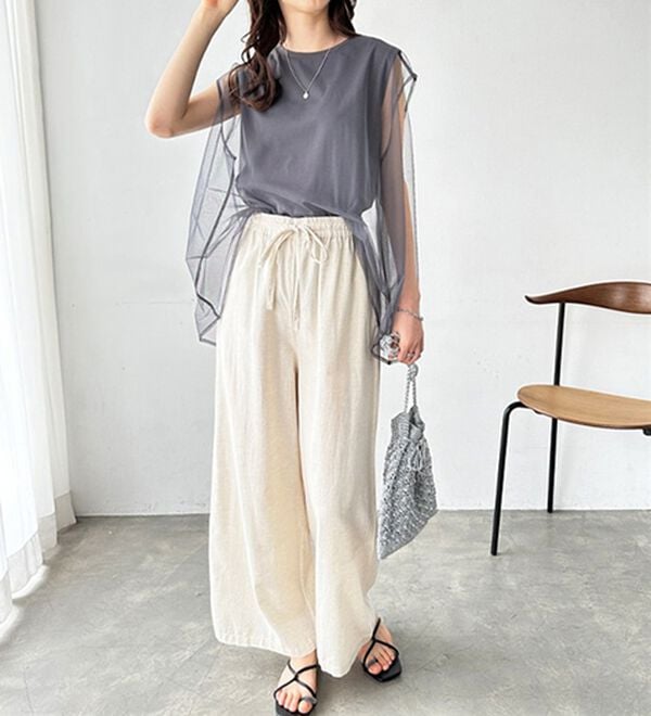 GeeRA（ジーラ）の「麻入りリラックスワイドパンツ（ワイドパンツ・ガウチョ）」｜詳細画像