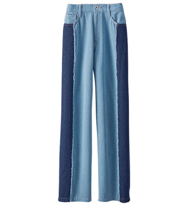 BELLUNA（ベルーナ）の「細見せ！フリンジデニムパンツ（フルレングスパンツ）」｜詳細画像