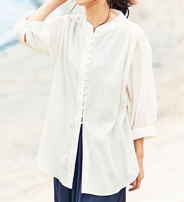 BELLUNA（ベルーナ）の「リサイクルコットンやわらか楊柳素材ブラウス（ブラウス）」｜詳細画像