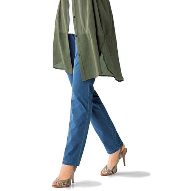 BELLUNA（ベルーナ）の「伸びる！ひんやりニットデニムパンツ（フルレングスパンツ）」｜ブルー