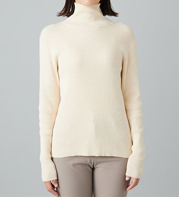 BELLUNA（ベルーナ）の「＜＆ｃｏｃｏｃｈｉ＞ハピネスコットン100％&times;吸湿発熱リブタートルニット（ニット・セーター）」｜詳細画像