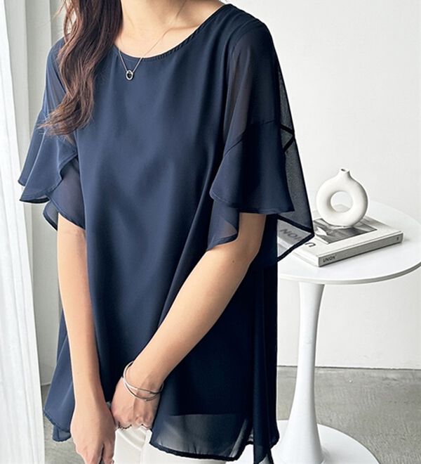 GeeRA（ジーラ）の「【接触冷感】異素材シフォンレイヤードチュニック（チュニック）」｜詳細画像