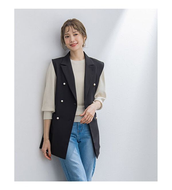 Pierrot（ピエロ）の「リネンタッチゴールドボタンパフスリーブニット（ニット・セーター）」｜詳細画像