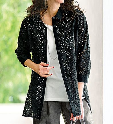 BELLUNA（ベルーナ）の「花柄レース刺しゅうシャツチュニック（チュニック）」