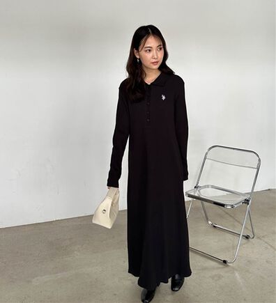 RANAN（ラナン）の「＜U.S.POLO ASSN.＞ポロ衿長袖リブワンピース（ロングワンピース）」