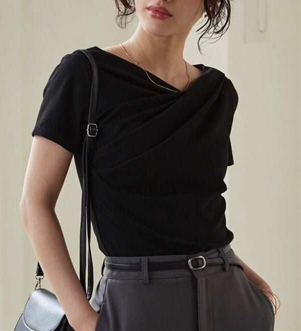 RANAN（ラナン）の「【ひんやり/UV対策】上品ドレープリブTシャツ（カットソー）」｜詳細画像