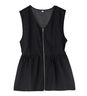 BELLUNA（ベルーナ）の「デニム素材ジッパー使いペプラムベスト（ベスト）」｜ブラック
