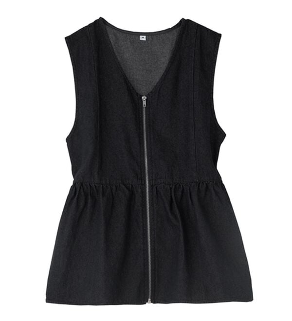 BELLUNA（ベルーナ）の「デニム素材ジッパー使いペプラムベスト（ベスト）」｜ブラック
