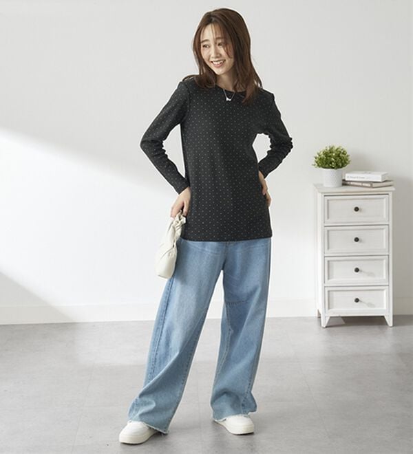 BELLUNA（ベルーナ）の「【選べる衿】肌に優しい綿１００％暖か発熱素材プルオーバー＜ベルホット　コットン＞（カットソー）」｜詳細画像