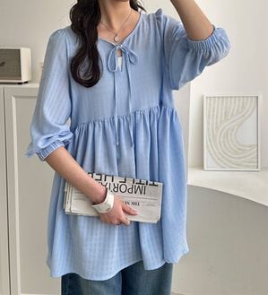 GeeRA（ジーラ）の「前後２ＷＡＹチェックペプラムチュニック（チュニック）」｜ブルー