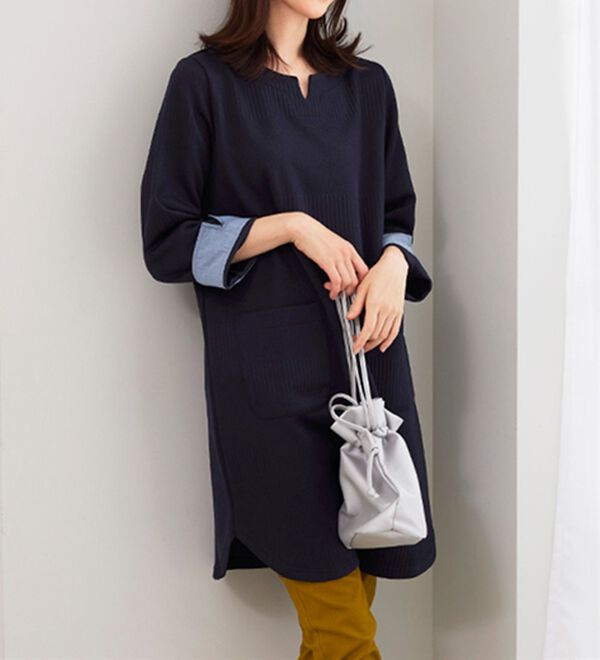 BELLUNA（ベルーナ）の「ポケット付ボーダージャカードワンピース（その他ワンピース）」｜詳細画像