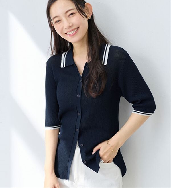 Viola e Viola（ヴィオラ エ ヴィオラ）の「アソートシアーリブニットポロシャツ（ポロシャツ）」｜ネイビー