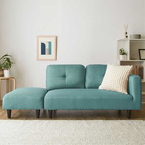 iellio（イエリオ）の「オットマン付カジュアルカウチソファ＜ソファベッド・ソファーベッド・２人掛け・３人掛け・カウチソファー・ローソファ＞（ソファ）」｜ブルー