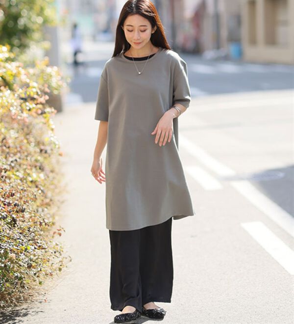 A HAPPY MARILYN（アハッピーマリリン）の「【Ｍ～８Ｌ】【接触冷感・吸水速乾】体型カバー五分袖チュニック（チュニック）」｜詳細画像