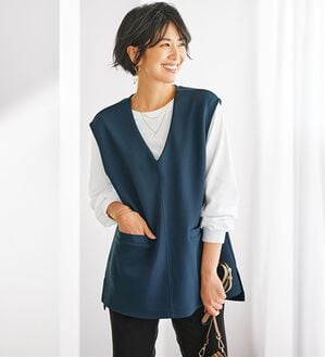 BELLUNA（ベルーナ）の「静電気防止インナー付Ｖネックベストアンサンブル（アンサンブル）」｜ネイビー