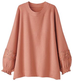 BELLUNA（ベルーナ）の「袖レースデザインニットプルオーバー（ニット・セーター）」｜ピンク
