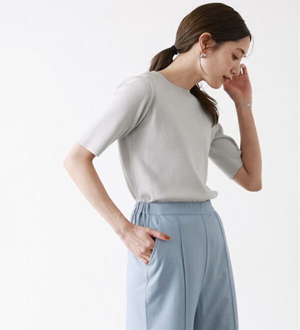 Pierrot（ピエロ）の「【洗濯機で洗える】多機能ニット５分袖トップス（ニット・セーター）」｜詳細画像