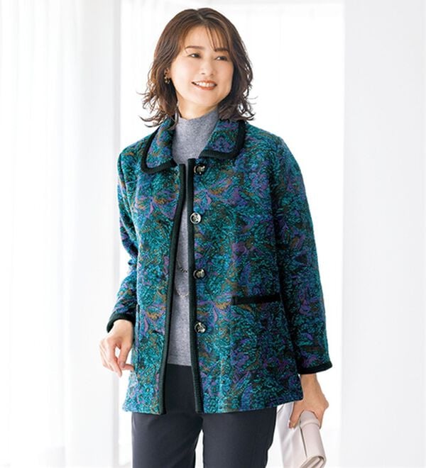 ルフラン（ルフラン）の「ジャカード織裏キルティングジャケット＜紅梅～こうばい～＞（その他ジャケット）」｜エメグリーン系