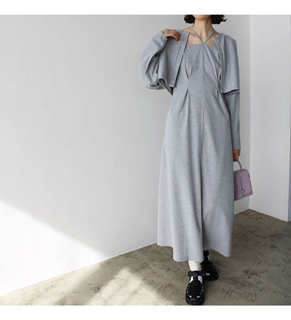 GeeRA（ジーラ）の「ミックス見えリブ素材ワンピ＆カーディガン（アンサンブル）」｜詳細画像