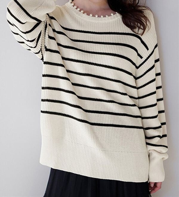 RANAN（ラナン）の「パール調チャーム付あぜ編ニット（ニット・セーター）」｜ボーダー