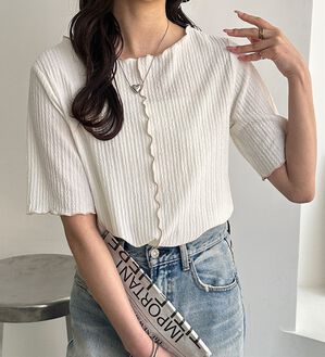 GeeRA（ジーラ）の「前後２ＷＡＹ配色メロー５分袖カットソー（カットソー）」｜詳細画像