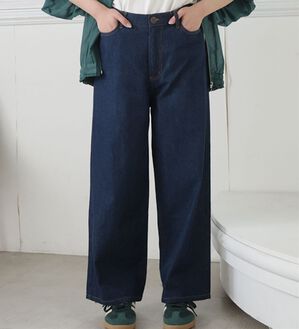 A HAPPY MARILYN（アハッピーマリリン）の「【Ｍ～７Ｌ／選べる丈】美脚＆美尻が叶う！優勝着痩せワイドパンツ（ワイドパンツ・ガウチョ）」｜デニム／ネイビー
