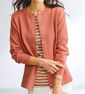 BELLUNA（ベルーナ）の「ポケットデザイン美人顔カーディガン（ニットカーディガン）」｜ピンク