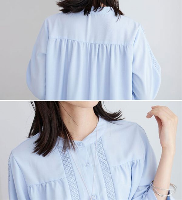 BELLUNA（ベルーナ）の「ビンテージ素材レース使いシャツチュニック（チュニック）」｜詳細画像