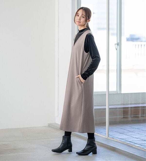 BELLUNA（ベルーナ）の「【選べる丈】シュッと体型カバー！ジャストフィットらくらくジャンパースカート（ジャンパースカート）」｜詳細画像