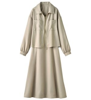 BELLUNA（ベルーナ）の「麻調ジャケット&times;キャミワンピアンサンブル（その他ワンピース）」｜グレージュ