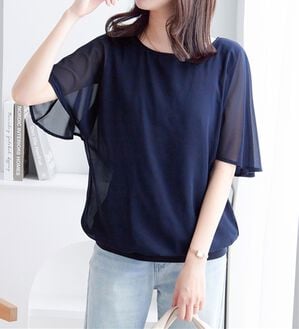 alotta（アロッタ）の「インナー付きドルマンブラウス（ブラウス）」｜ネイビー