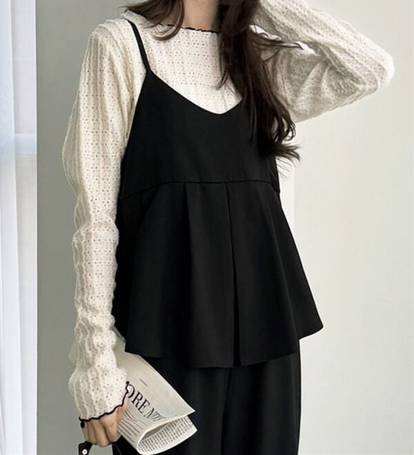 GeeRA（ジーラ）の「セットアップ風プリーツビスチェキャミサロペ（オールインワン）」｜詳細画像