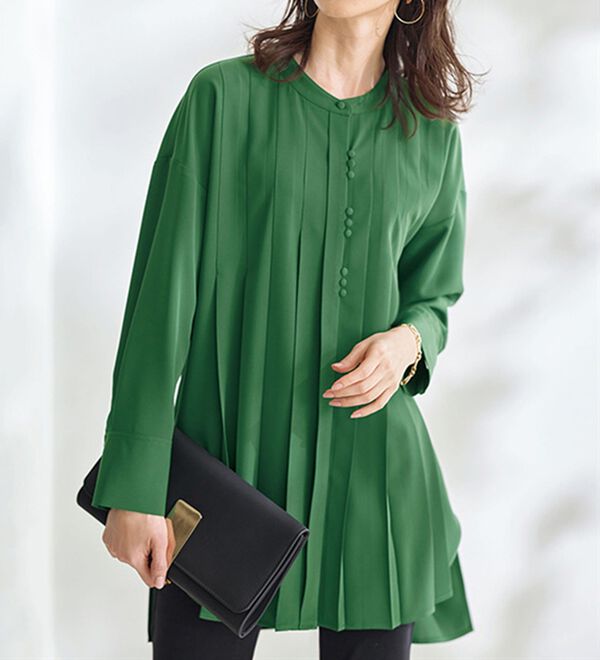 BELLUNA（ベルーナ）の「クールモダンタック使いチュニック（チュニックワンピース）」｜詳細画像