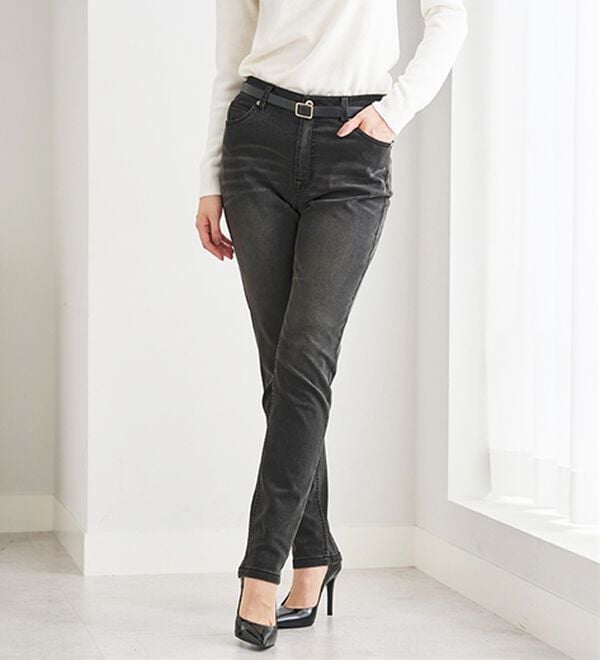 BELLUNA（ベルーナ）の「ふんわり裏起毛ストレッチデニムパンツ（フルレングスパンツ）」｜詳細画像