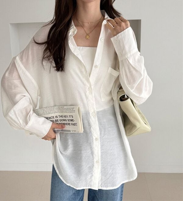 GeeRA（ジーラ）の「アソート柄オーバーサイズシャツ（シャツ）」｜シアーオフ白